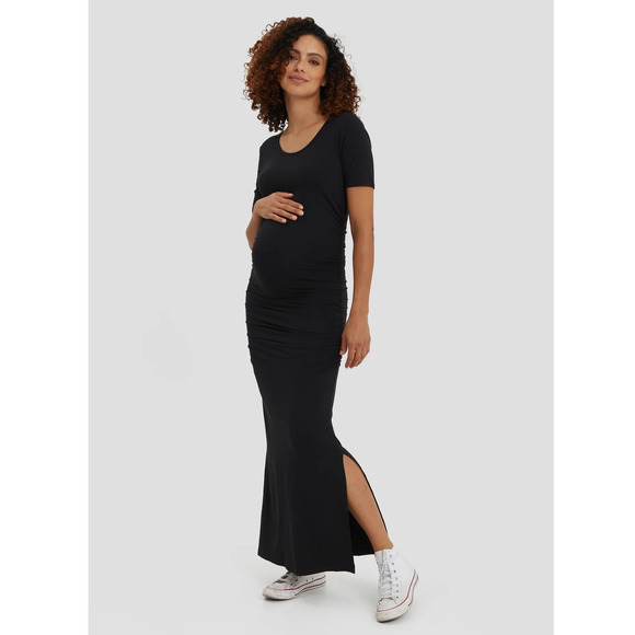 Nom Maternity Dresses & Skirts - Nom Maternity Hugo Short Sleeve Jersey Knit Slit T-Shirt Maxi Dress Black S NWT